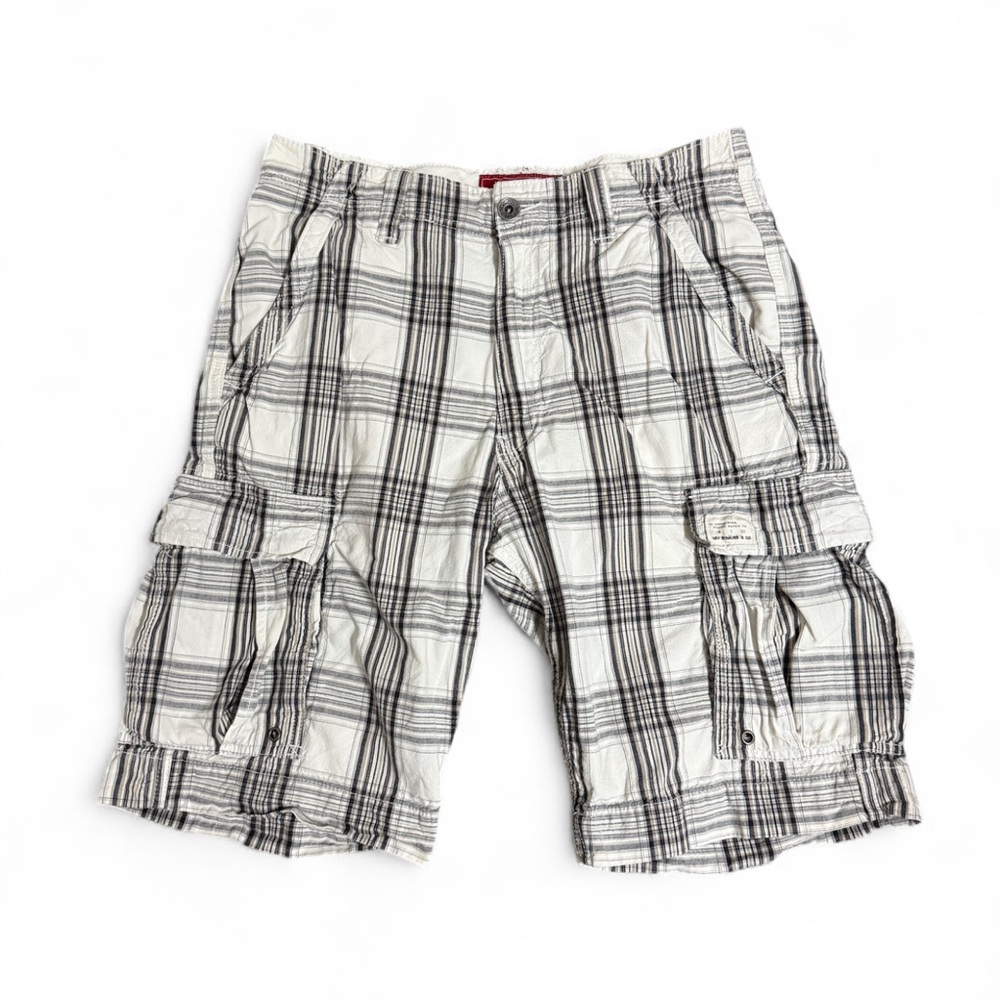 LEVIS Mens Y2K Cargo Shorts W32 Gingham Plaid Skater Grunge Casual Outdoor